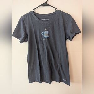 Life Is Good Coffee Cup Start Me Up Women's Short Sleeve Shirt Size M